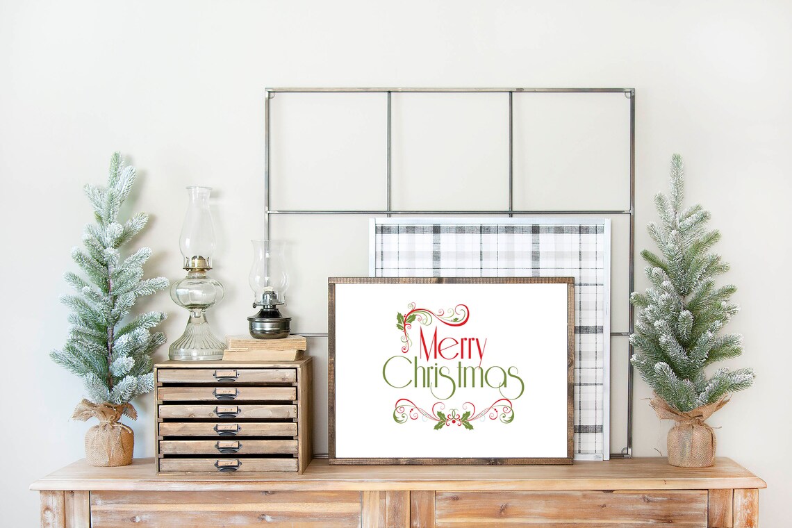 Merry Christmas Holiday Welcome Sign, Christmas Holly - Image 3