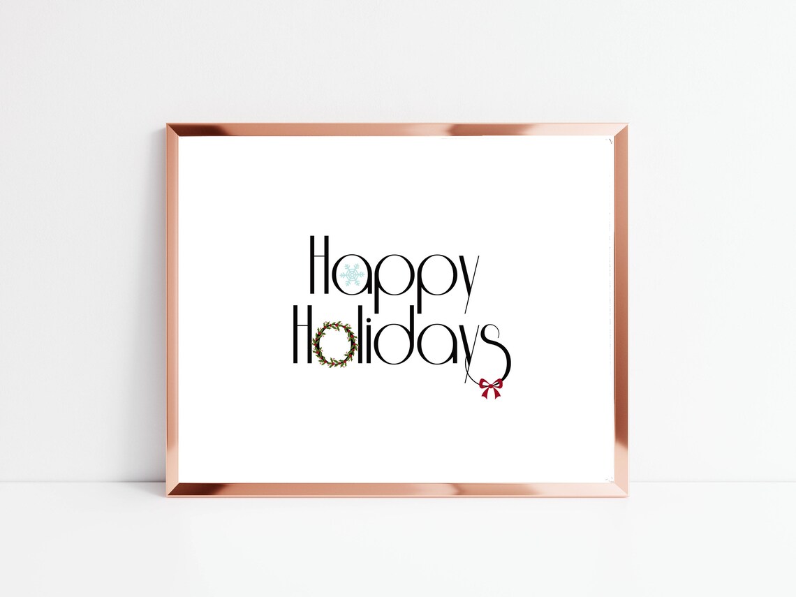 Happy Holidays Script With Wreath And Snowflake Minimalist Sign Poster - Image 3