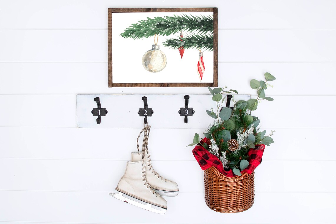 Watercolor Christmas Tree Branch Ornaments Snowy Minimalist Poster - Image 3
