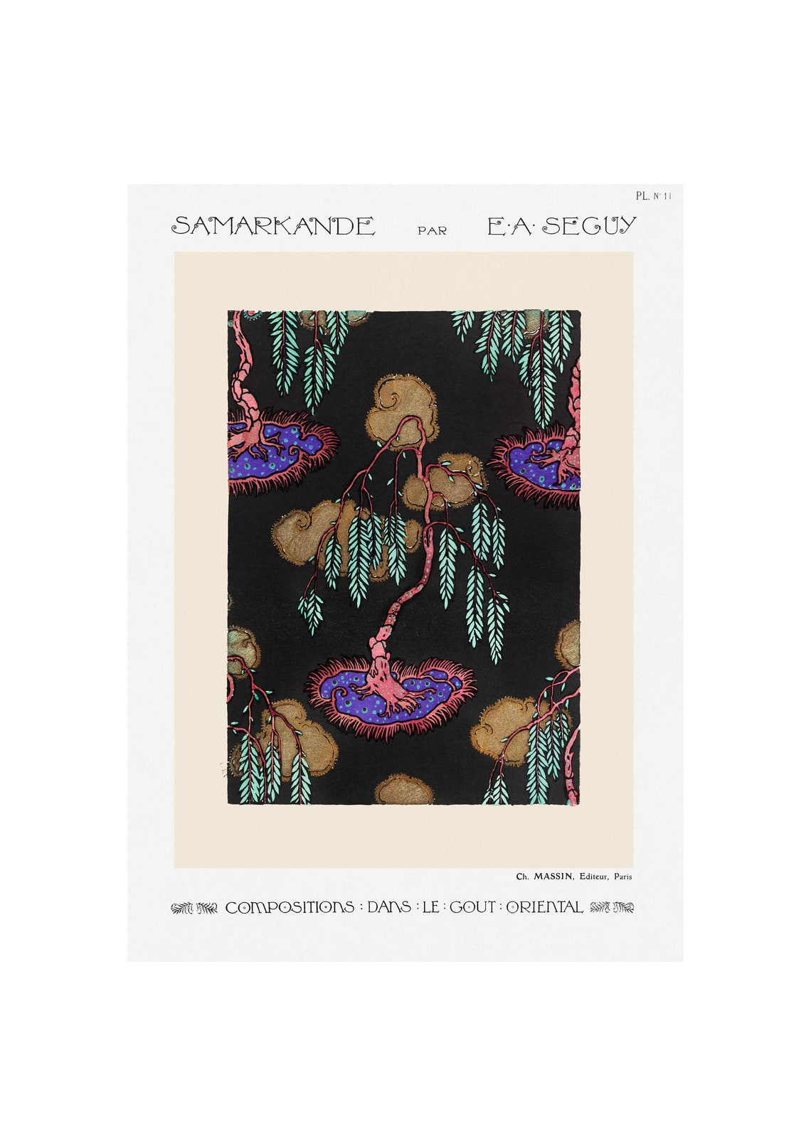 E A Seguy Samarkande Plate 11 Weeping Willow Teal Leaf Pattern Poster