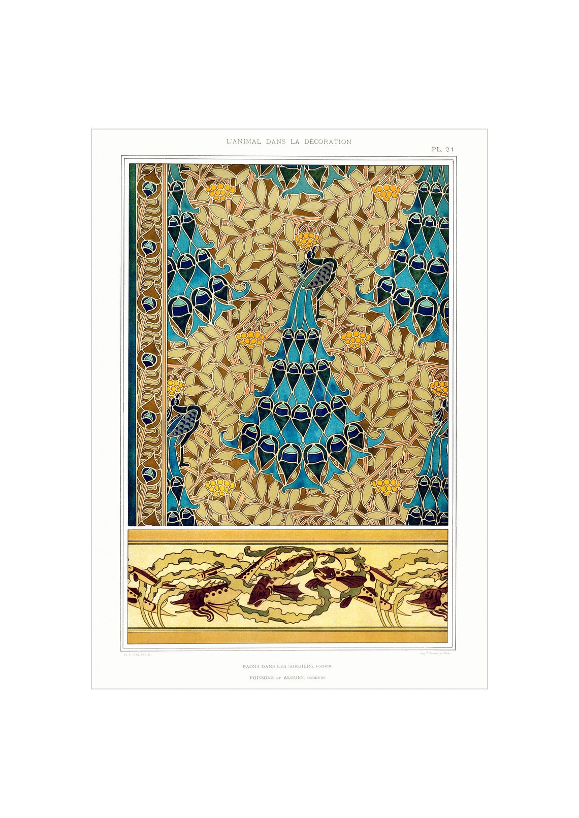 Peacocks Art Nouveau Decorative Panel Maurice Verneuil 1897 Poster