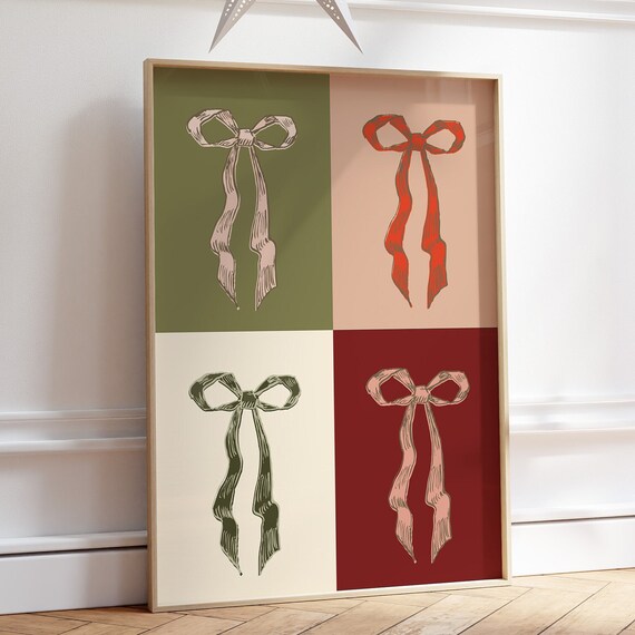 Christmas Bow Print Coquette Room Decor Feminine Christmas Wall Art Preppy Christmas Decor Cute Holiday Art Print 1 Print