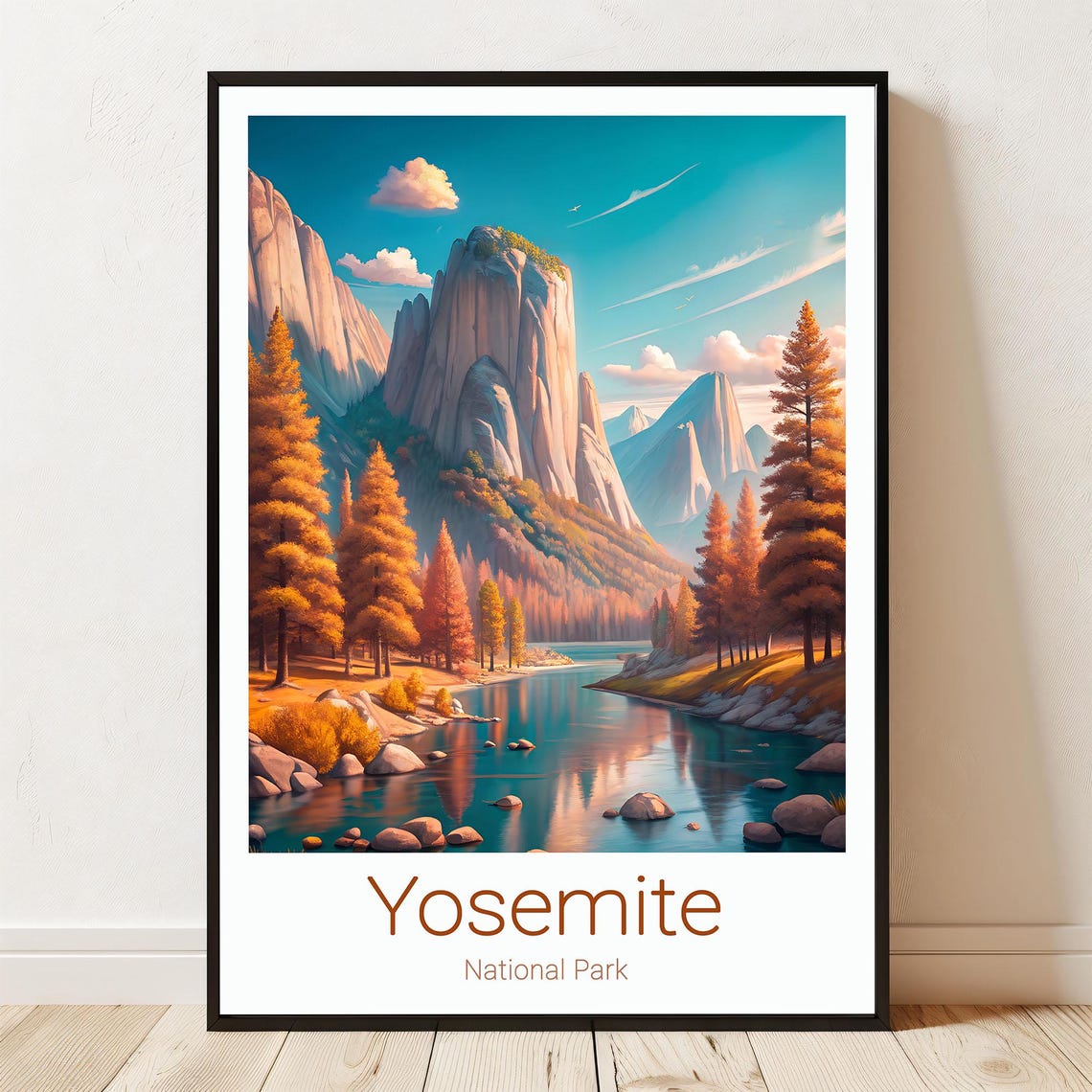 Yosemite National Park Autumn Valley River Landscape Travel Poster Art