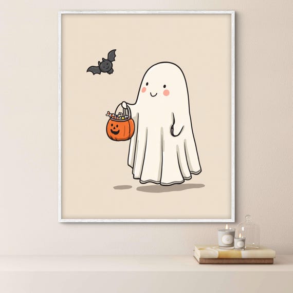 Whimsical Halloween Wall Art Cute Spooky Friends Illustration
