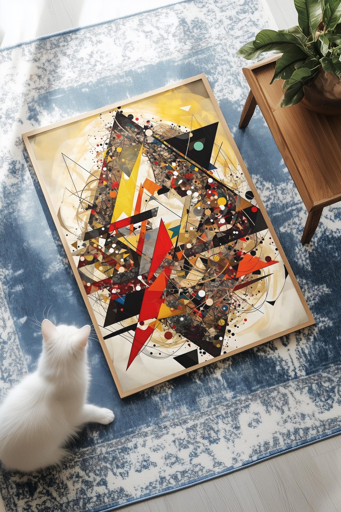 Kandinsky Style Geometric Collage Gold Red Abstract Wall Art