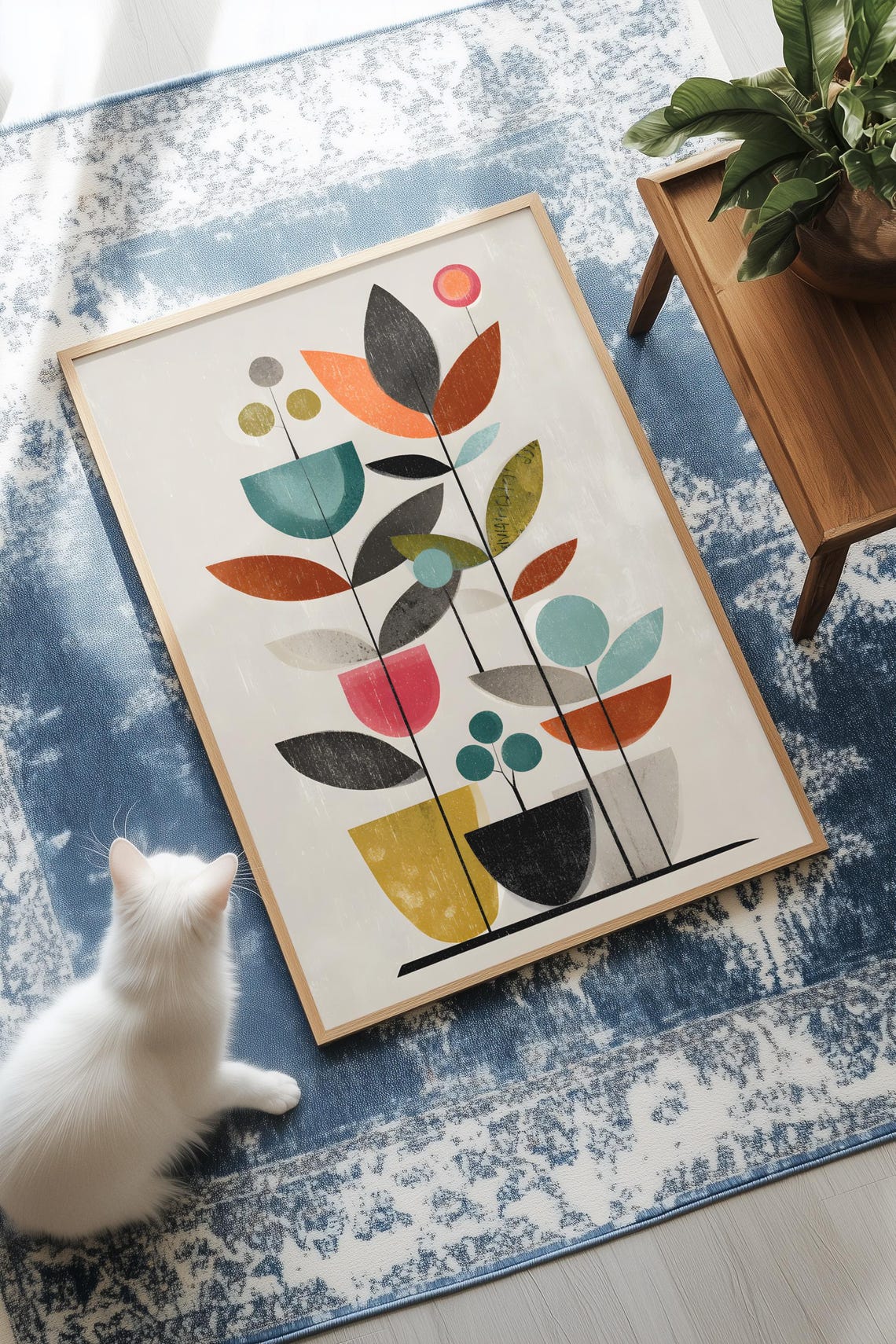 Midcentury Modern Botanical Wall Art with Retro Potted Plant Shapes