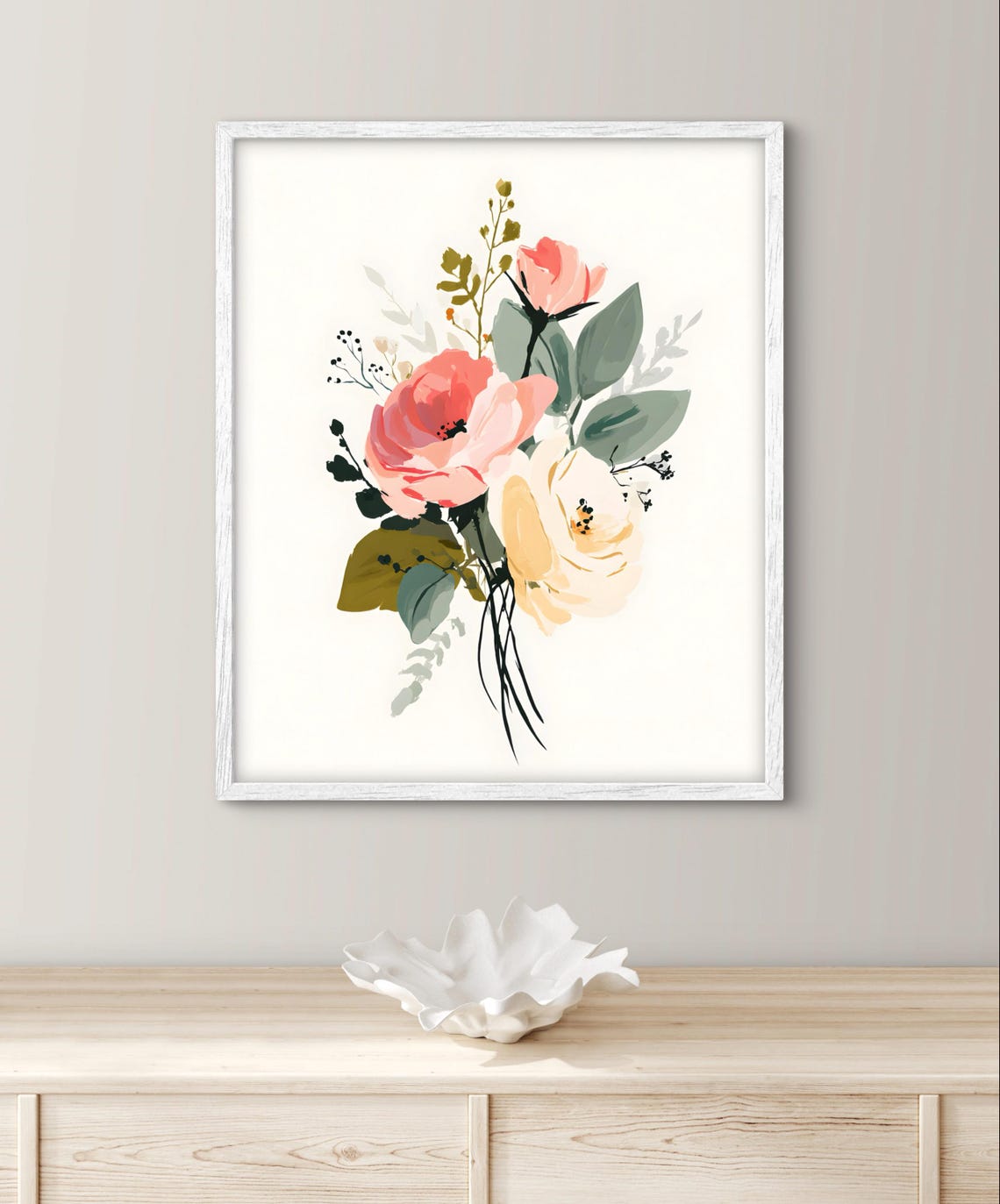 Pastel Rose Bouquet Watercolor Floral Minimalist Romantic Art Poster