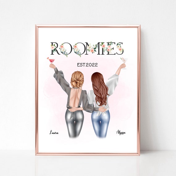 Roommates Personalized Print Roomies Gifts Roommates Illustration Birthday Best Friends Portrait Graduation Gift For Friends
