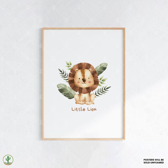 Little Jungle Lion Print Nursery Wall Art Cute Baby Room Decor Animal Kids Poster