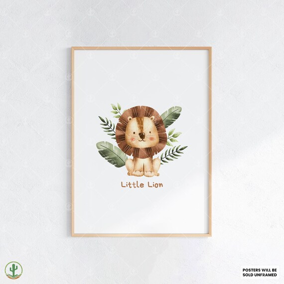 Little Lion Quote Baby Lion Head Tropical Leaves Nursery Poster