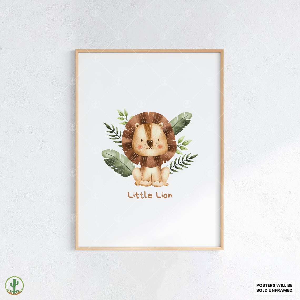 Little Lion Quote Baby Lion Head Tropical Leaves Nursery Poster