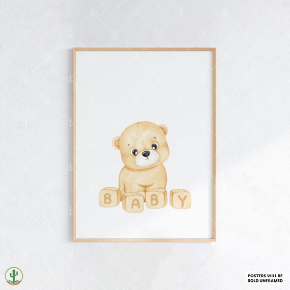 Minimal Teddy Bear Poster Nursery Wall Art Print Cute Baby Room Decor Animal Kids