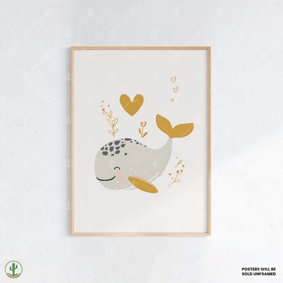 Minimal Whale Nursery Poster Cute Ocean Animal Wall Art Scandinavian Baby Room Decor Kids