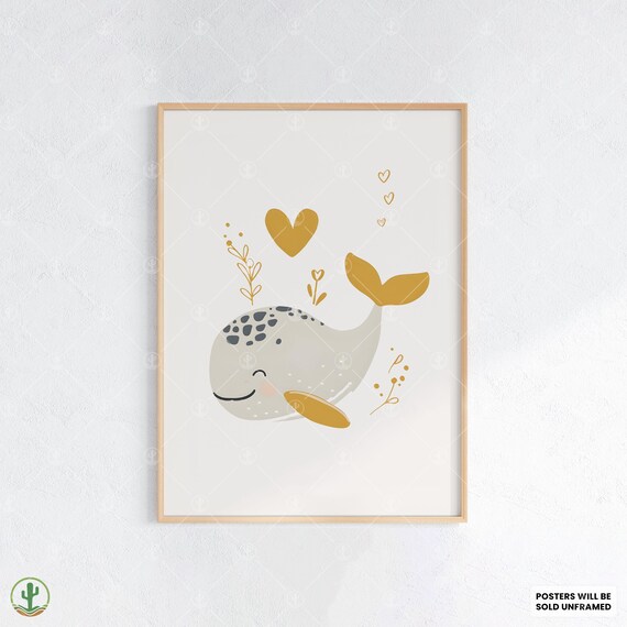 Smiling Whale Minimalist Nursery Cute Ocean Baby Room Wall Art
