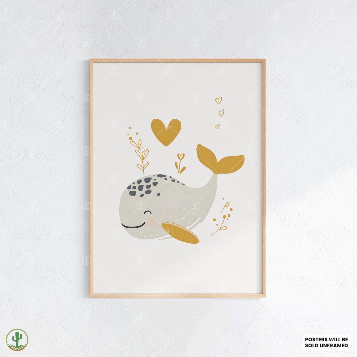 Smiling Whale Minimalist Nursery Cute Ocean Baby Room Wall Art