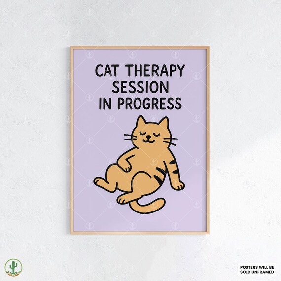 Cat Therapy Session In Progress Funny Orange Cat Cartoon Poster Art