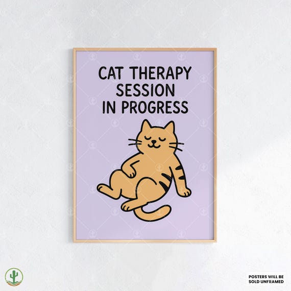 Cat Therapy Session Sign Wall Art Funny Relaxing Orange Poster Print For Offices Classrooms And Pet Lover Spaces