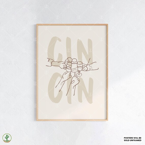Cin Cin Cheers Line Drawing Toast Minimalist Italian Wine Poster