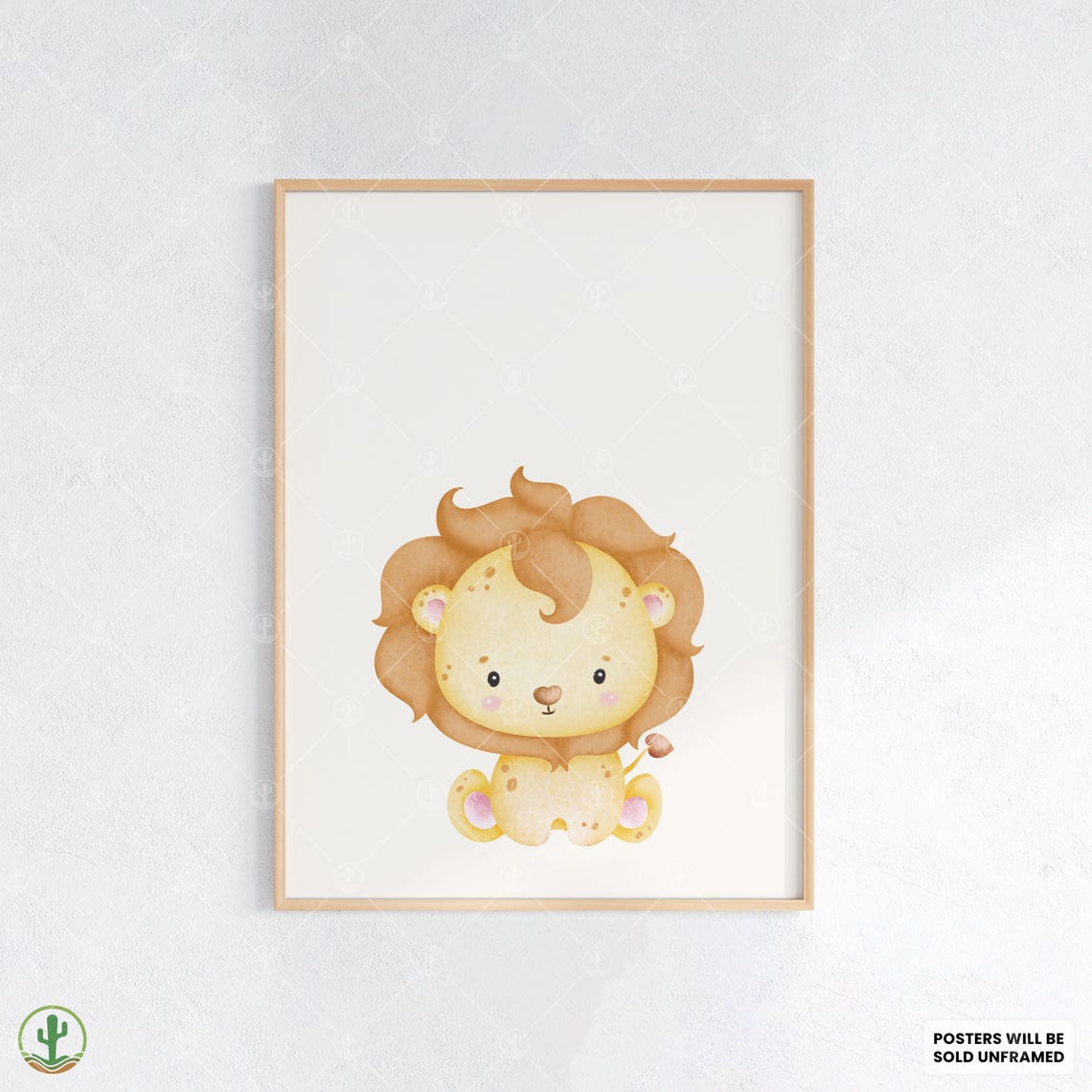 Cute Baby Lion Cub Watercolor Nursery Animal Decor Art Poster