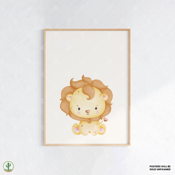 Cute Baby Lion Cub Watercolor Nursery Animal Decor Art Poster