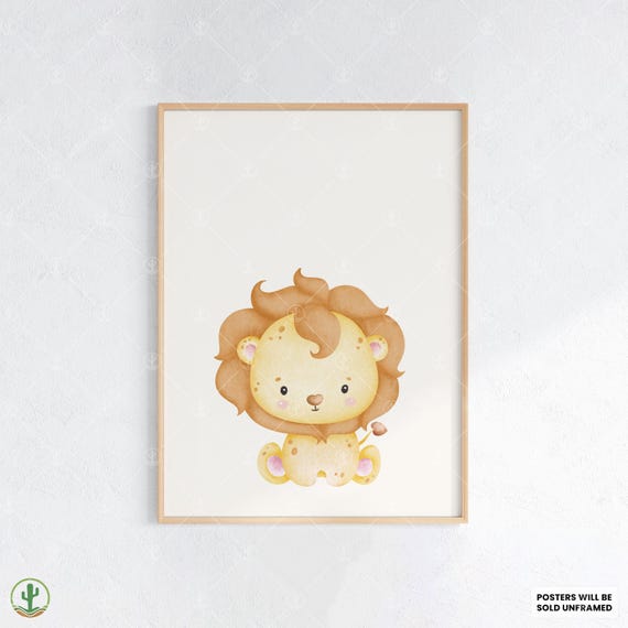 Cute Baby Lion Poster Nursery Wall Art Print Room Decor Animal Kids