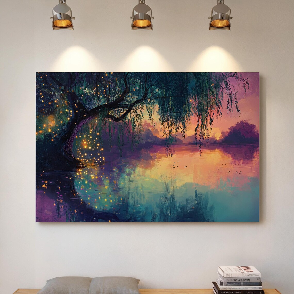 Mystical Twilight Willow With Fireflies, Fairytale Landscape Art Print - Image 7