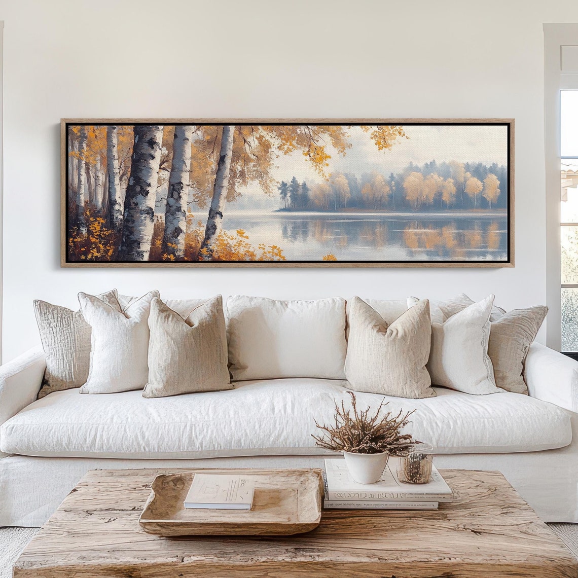 Autumn Birch Trees By Serene Lake Reflections Landscape Art Poster