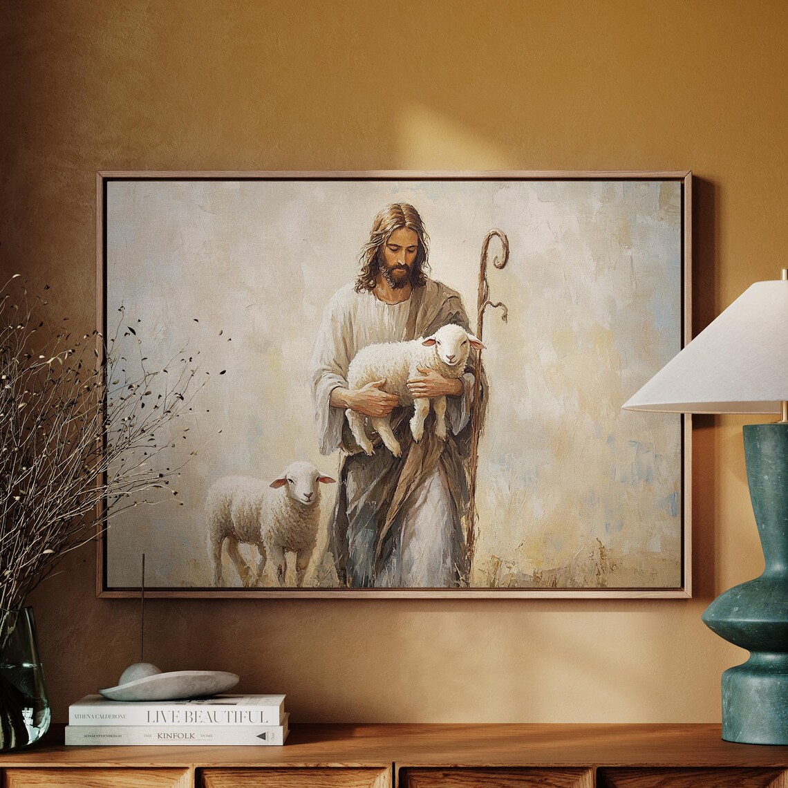 Jesus Carrying A Lamb Christian Shepherd Art Print