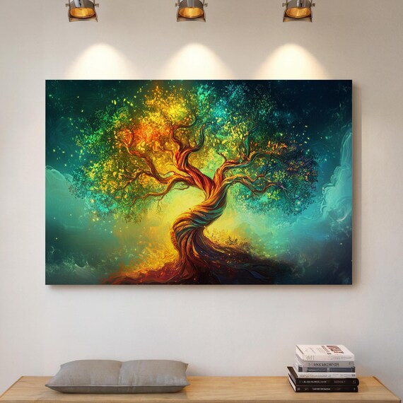 Vibrant Rainbow Tree Wall Art Unique Nature Inspired Hangable Artwork For Living Room Office Or Bedroom Dcor