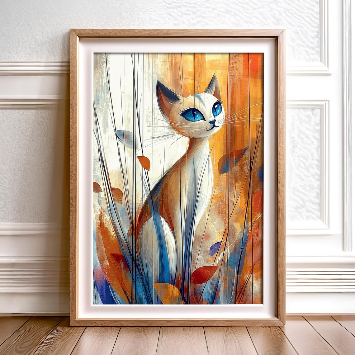 Blue Eyed Cat Illustration, Cute Kitty Art Print