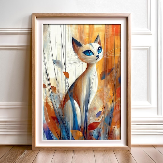 Blue Eyed Cat Illustration, Cute Kitty Art Print