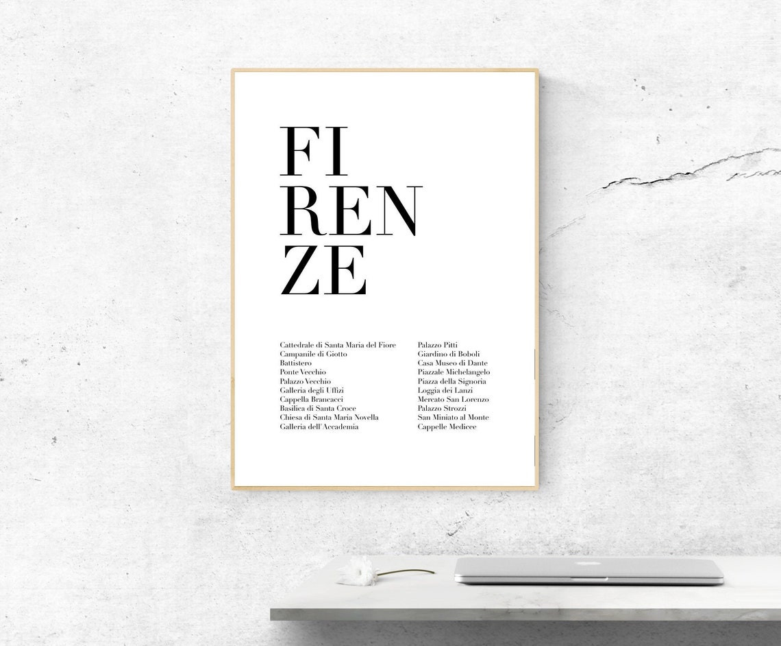 Firenze Florence Italy Landmarks List Minimalist Typography Poster