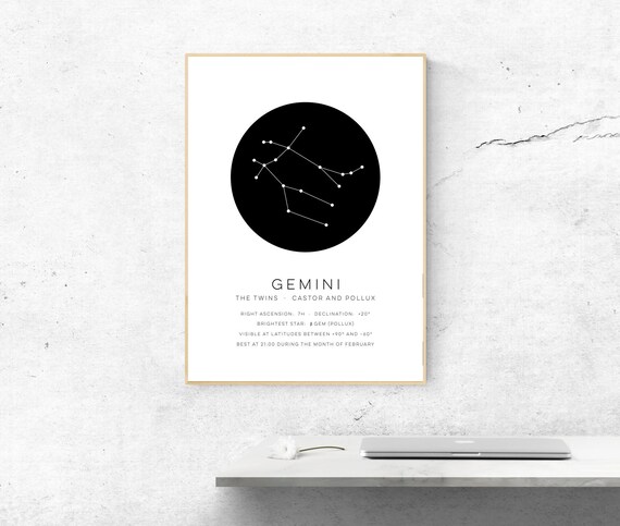 Gemini Constellation Poster Instant Zodiac Sign Home Decor Astronomy Wall Art Scientific