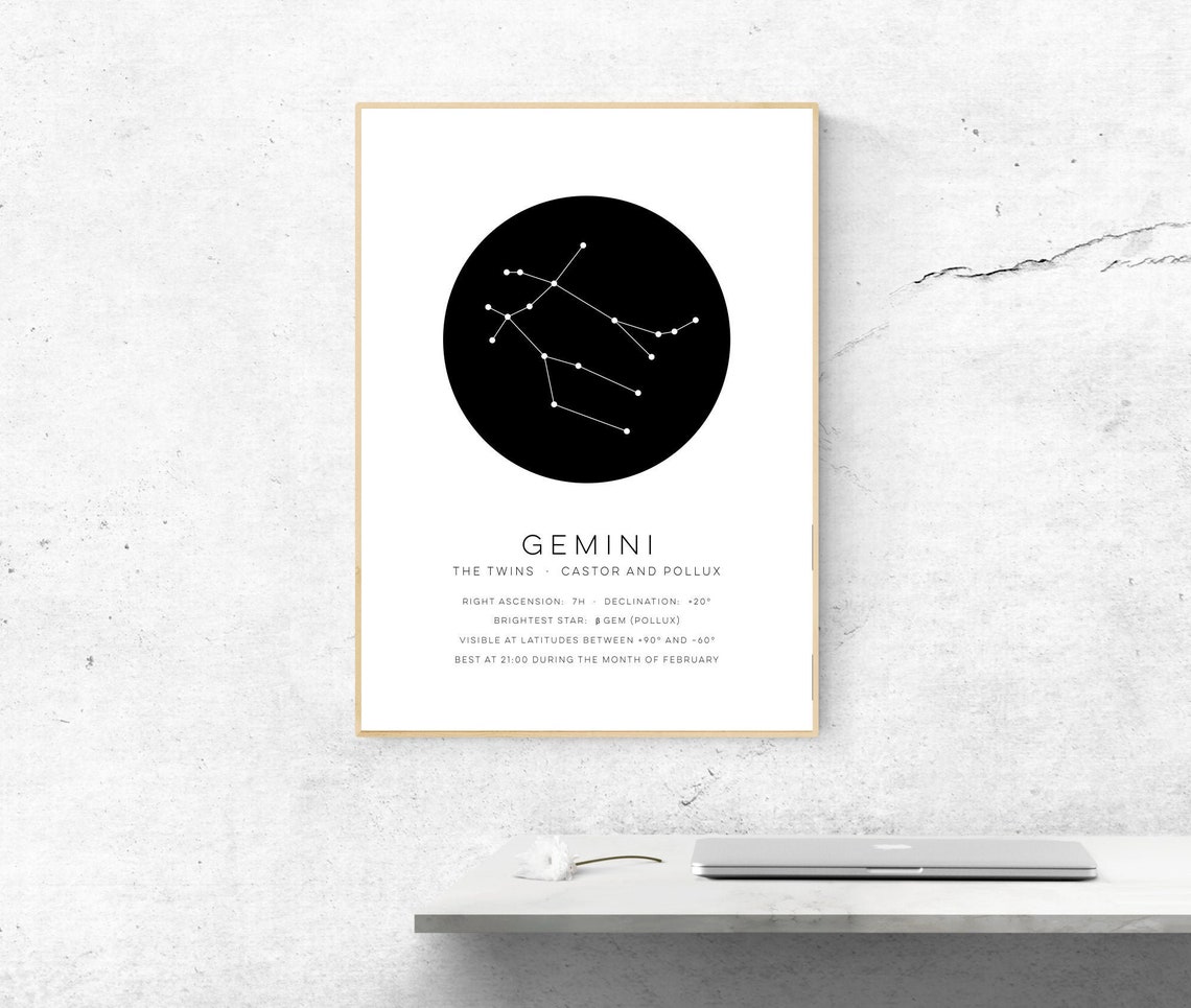 Gemini Constellation Poster Instant Zodiac Sign Home Decor Astronomy Wall Art Scientific