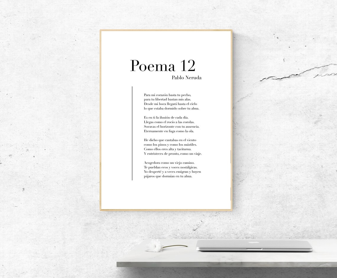 Pablo Neruda Poema 12 Spanish Poetry Literature Minimalist Wall Poster