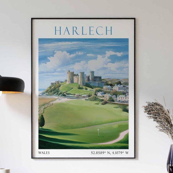 Harlech Wales Travel Print Harlech Castle Wall Art Welsh Landscape Poster Harlech Town Decor Wales Travel Gift