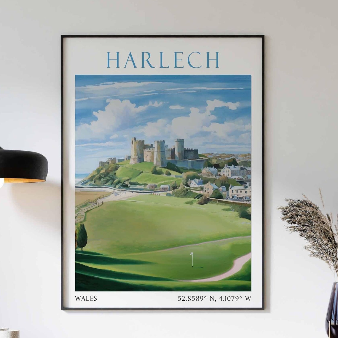 Harlech Wales Castle Hilltop Town Golf Links Coastal View Poster