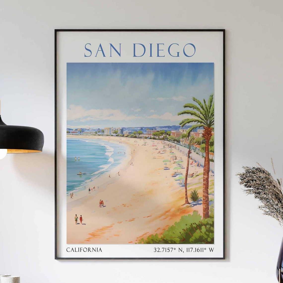San Diego California Beach Palm Trees Oceanfront Boardwalk Poster