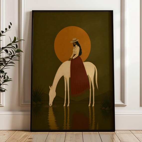Dark Academia Western Decor Modern Whimsical Wall Art Abstract Cowgirl Print Digital Download