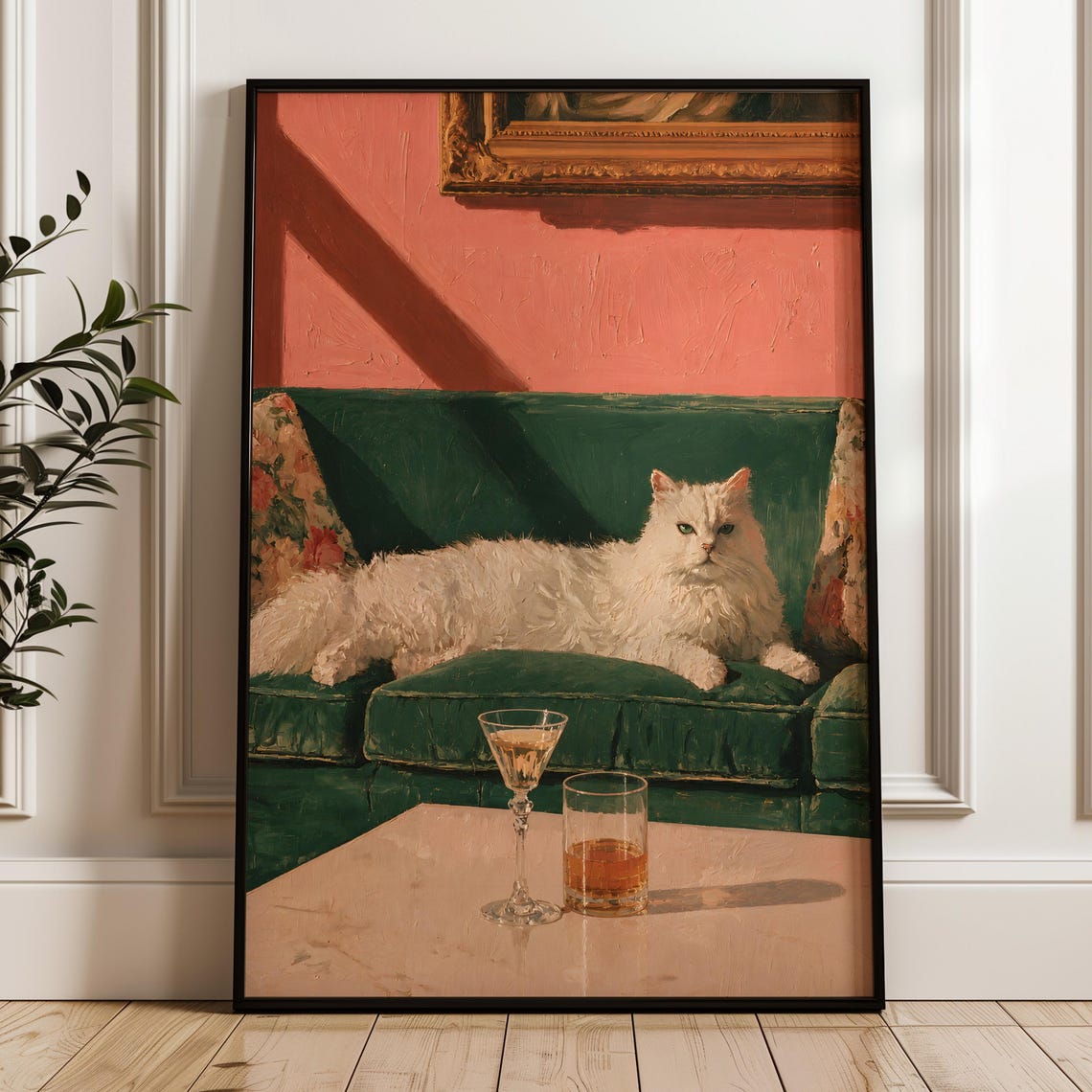Moody Cat Wall Art Eclectic Cocktail Print Colorful Whimsical Decor Digital Download