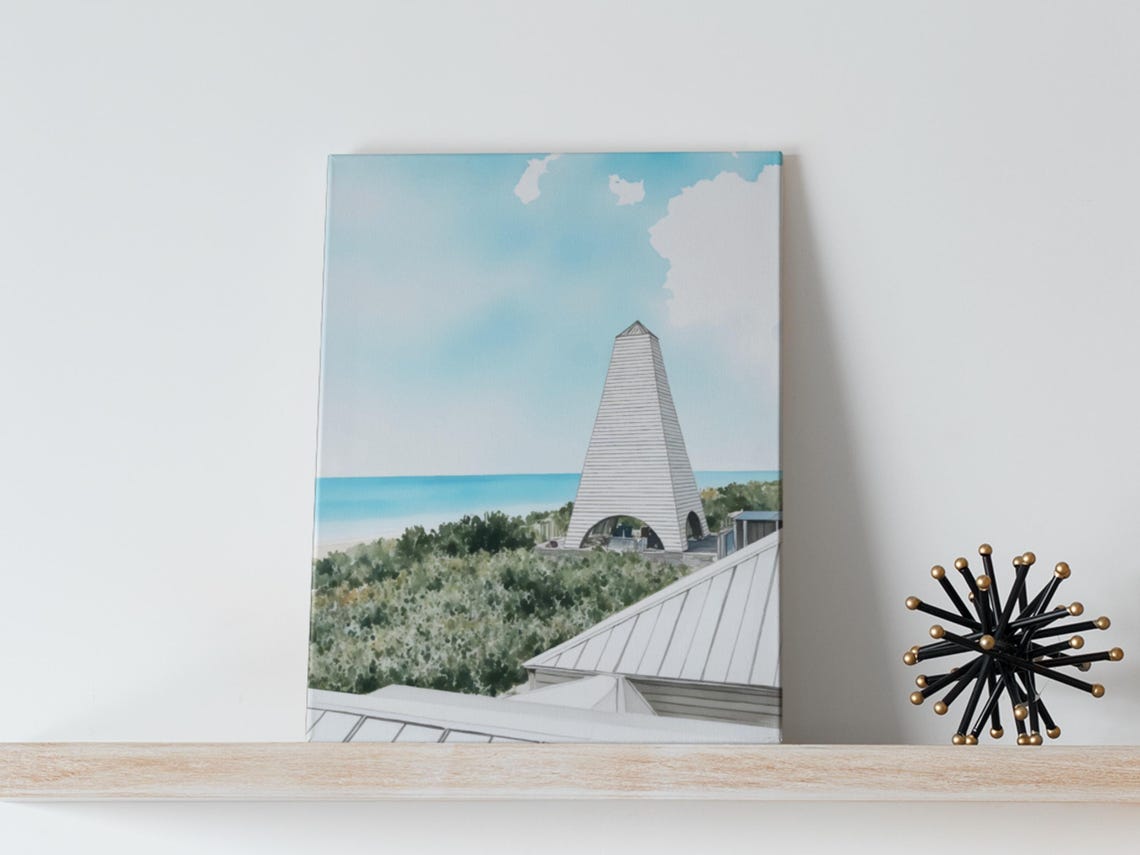 Seaside Florida Beach Pavilion Watercolor Coastal Art Poster