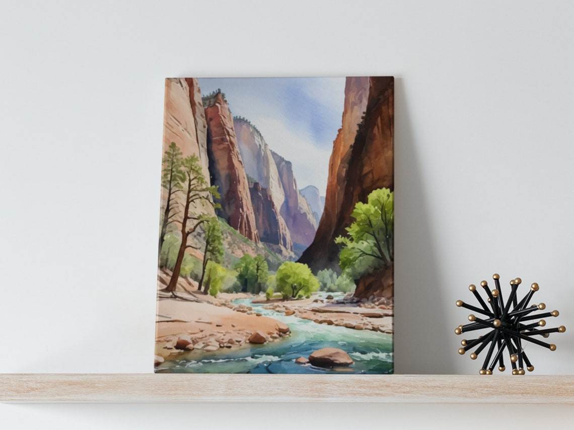 Red Rock Canyon River Cliffs Watercolor Poster Desert Nature Landscape