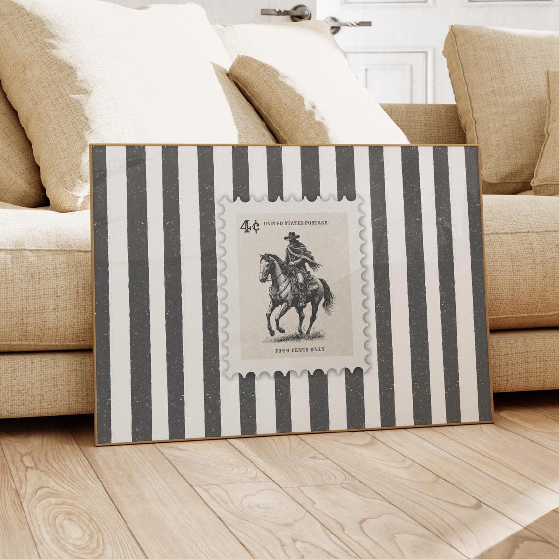 Cowboy Postage Stamp Four Cent Vintage Western Distressed Poster