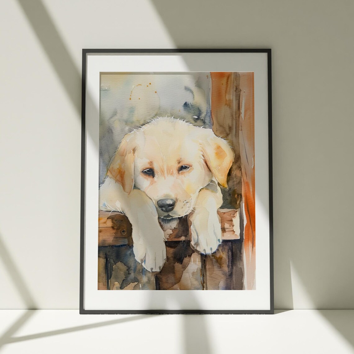 Golden Labrador Puppy Watercolor Sleepy Dog Nursery Art Poster