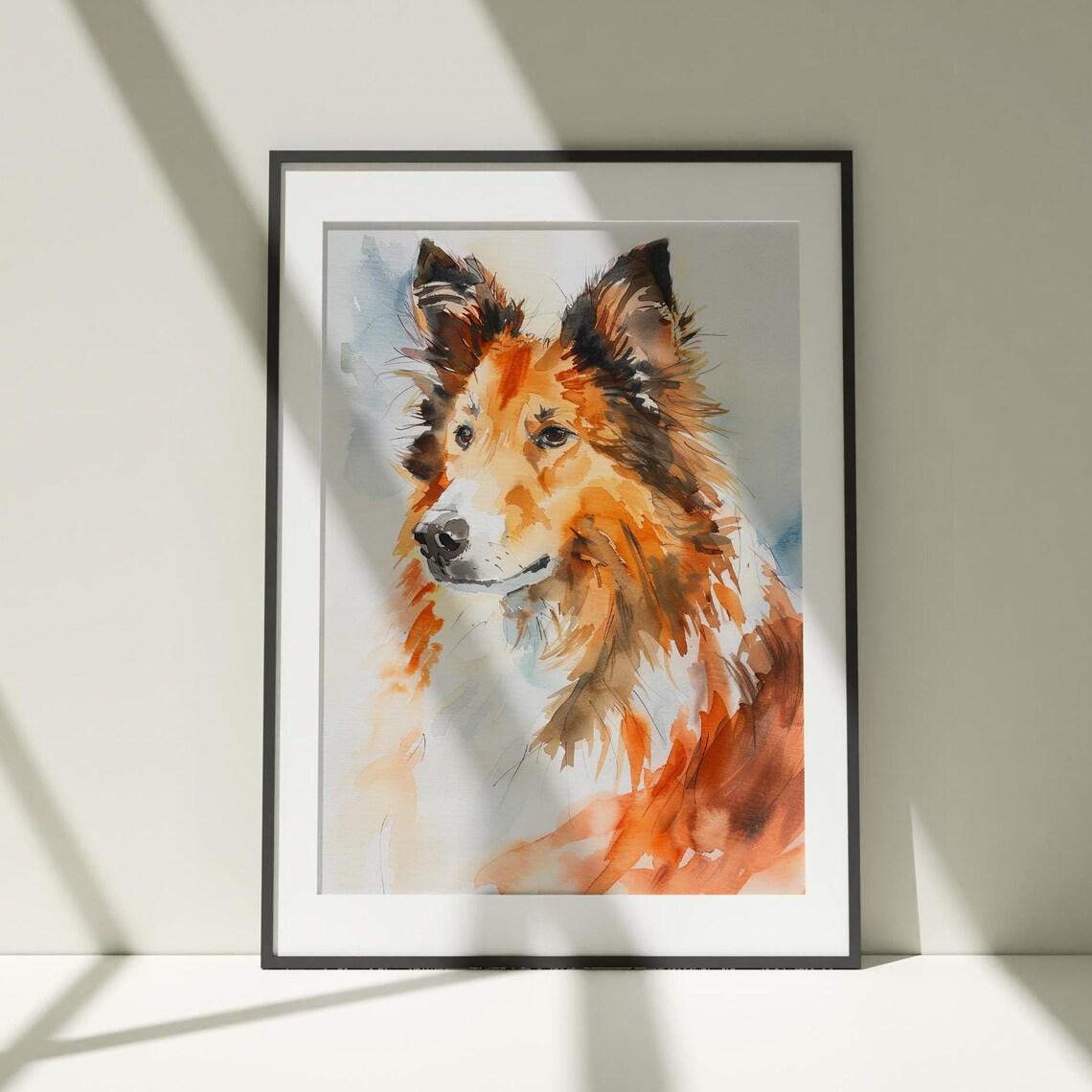 Rough Collie Watercolor Dog Portrait Sable Fur Breed Art Poster