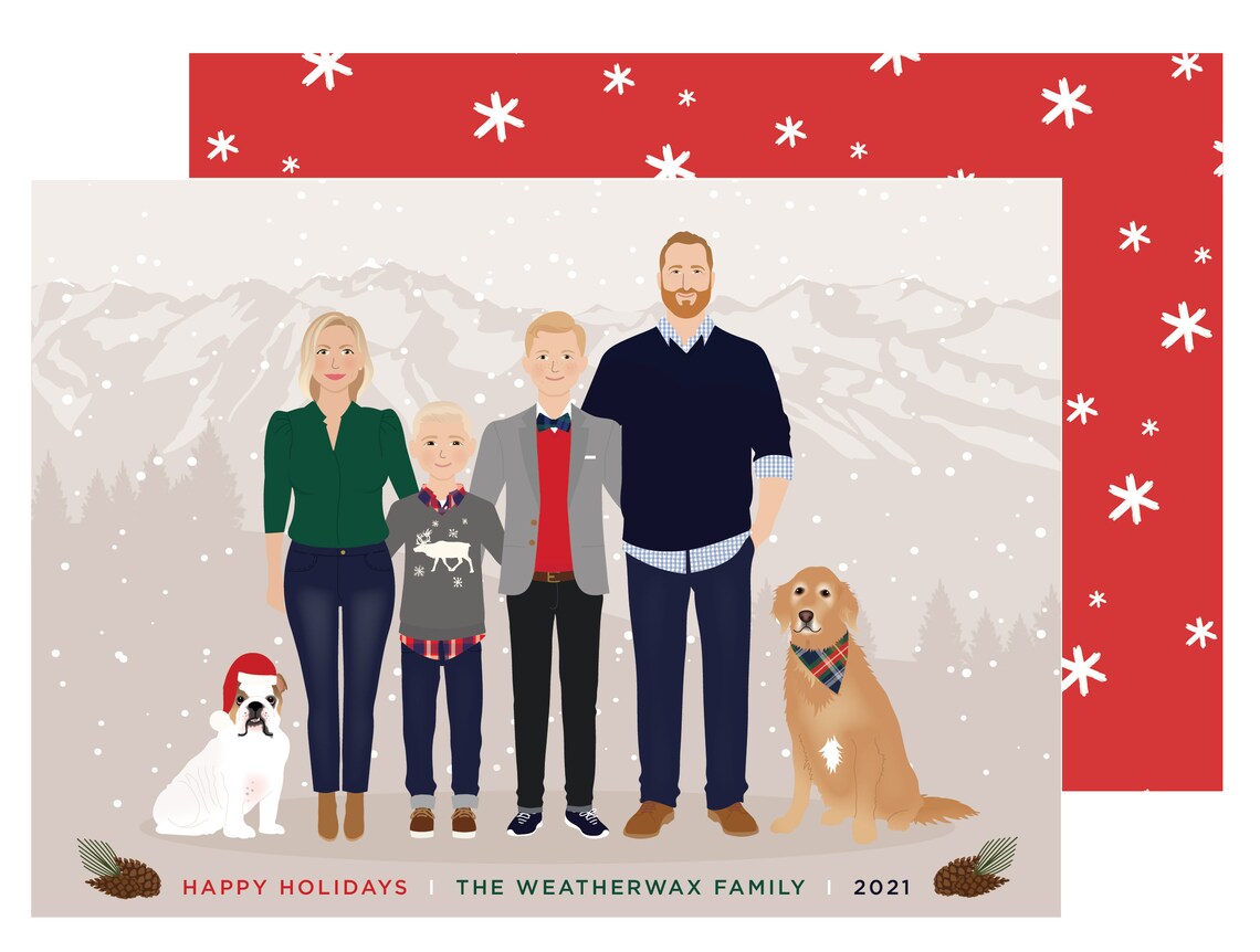 Personalized Holiday Card Family of Four with Dogs in Snow Poster - Image 5