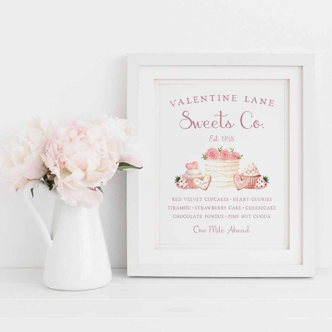 Valentine Sweets Co Bakery Sign Pink Dessert Watercolor Wall Art Print - Image 2
