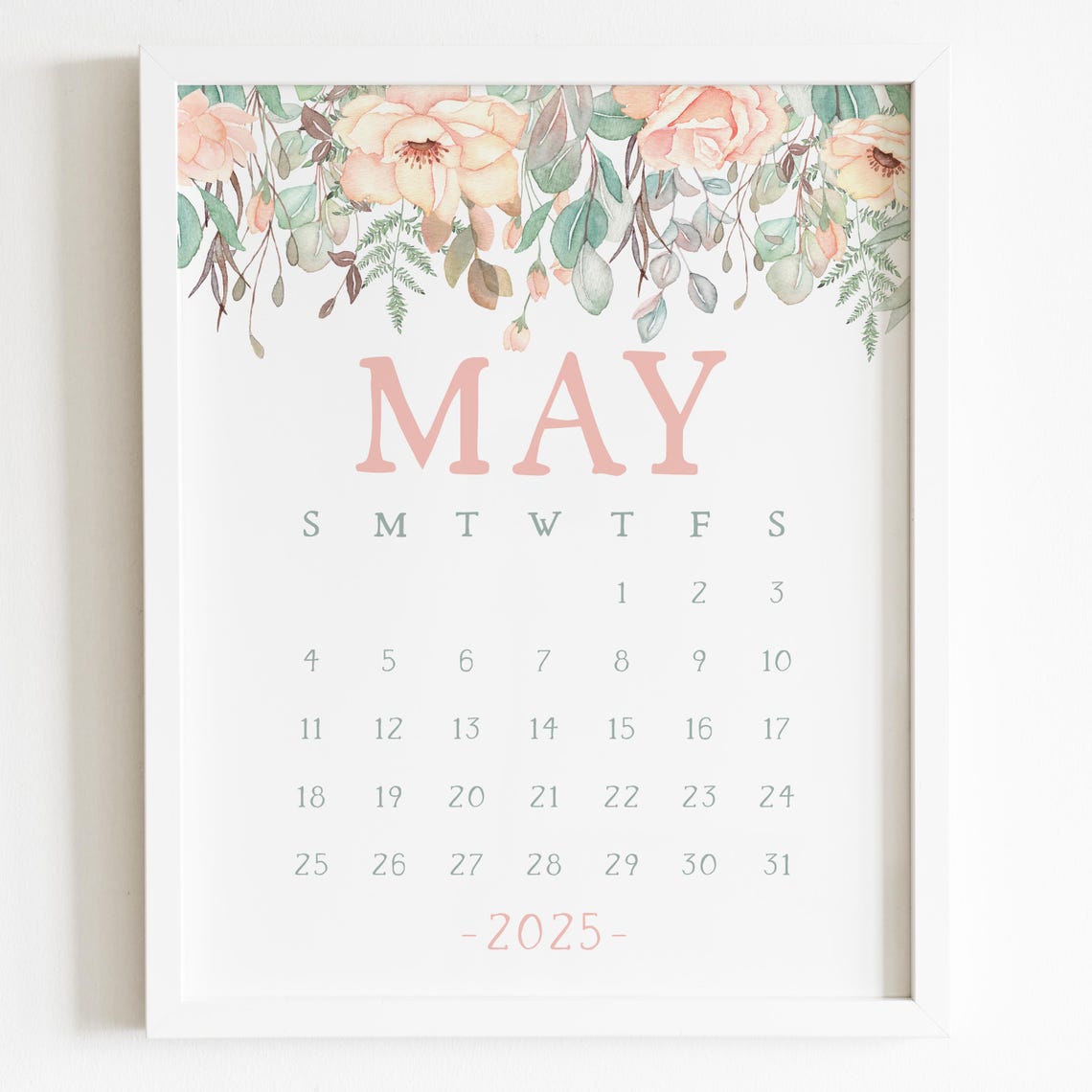 May 2025 Calendar Boho Floral Garland Spring Monthly Planner Print - Image 5