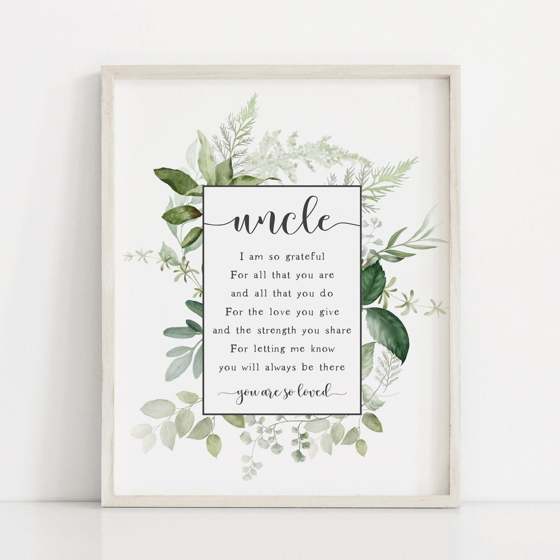 Uncle Poem Grateful Keepsake Gift Botanical Watercolor Wall Art Print - Image 5