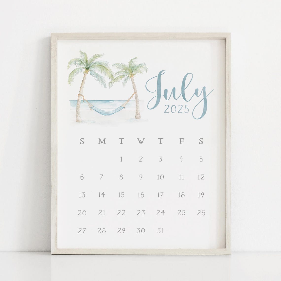July 2025 Calendar Beach Palm Trees Hammock Coastal Planner Print - Image 3